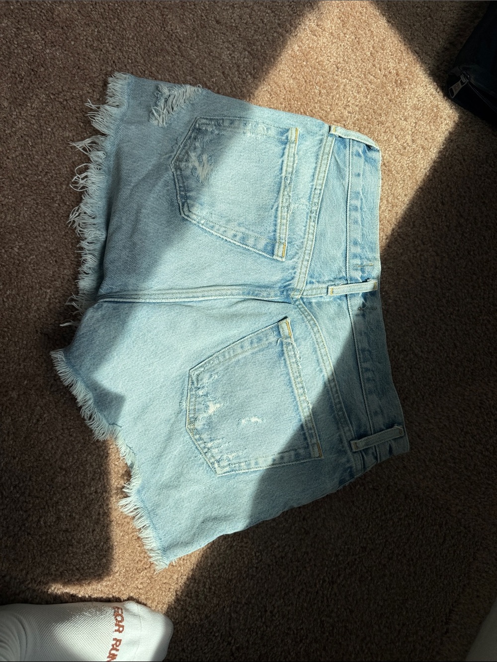 Agolde Light Blue Distressed Denim Cutoff Shorts - Picture 2 of 2